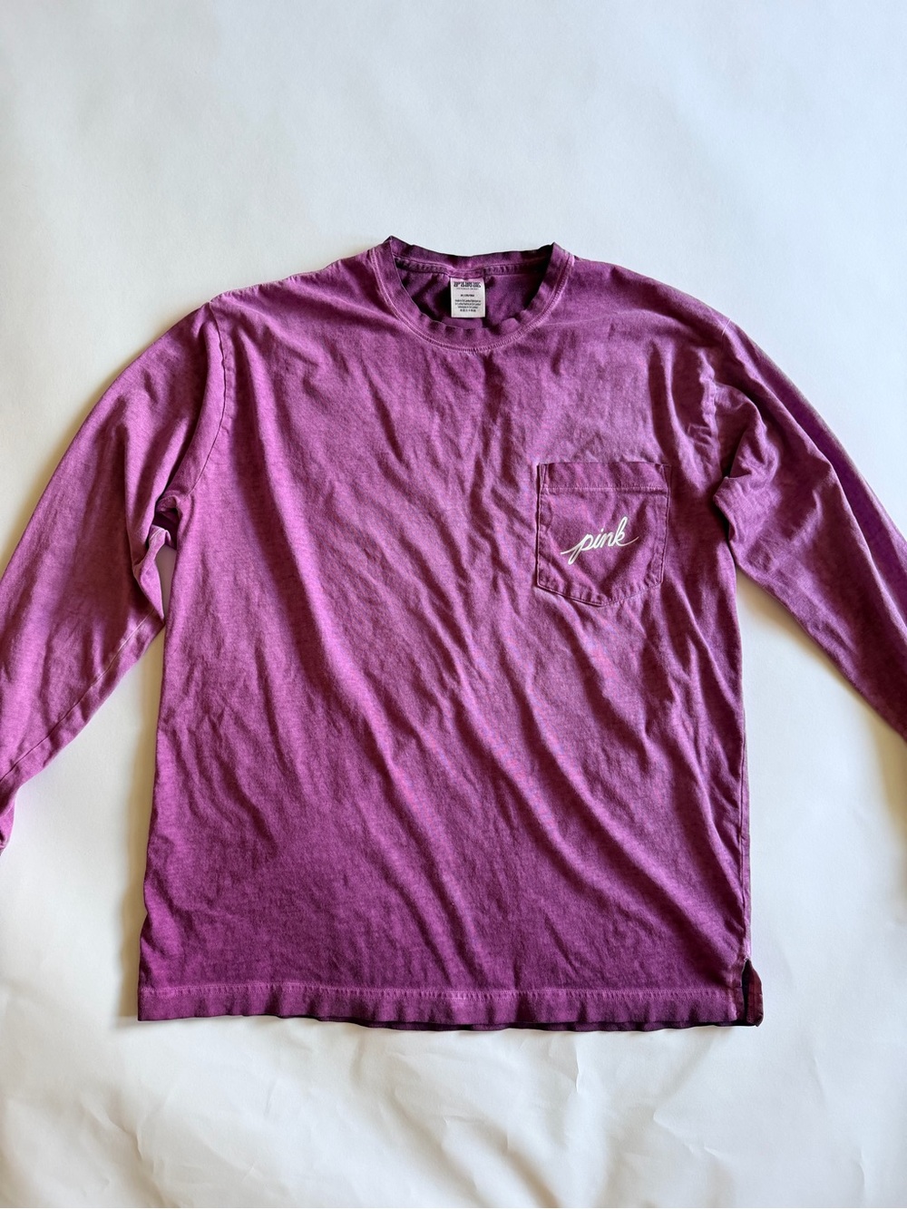 PINK Victoria's Secret Long Sleeve Pocket Tee in dark pink